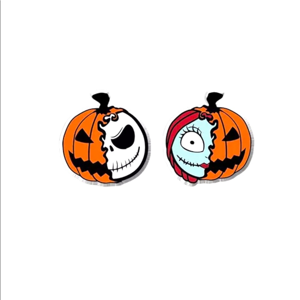Jack and Sally, jack-o’-lantern, pumpkin stud earrings. New - Picture 11 of 11